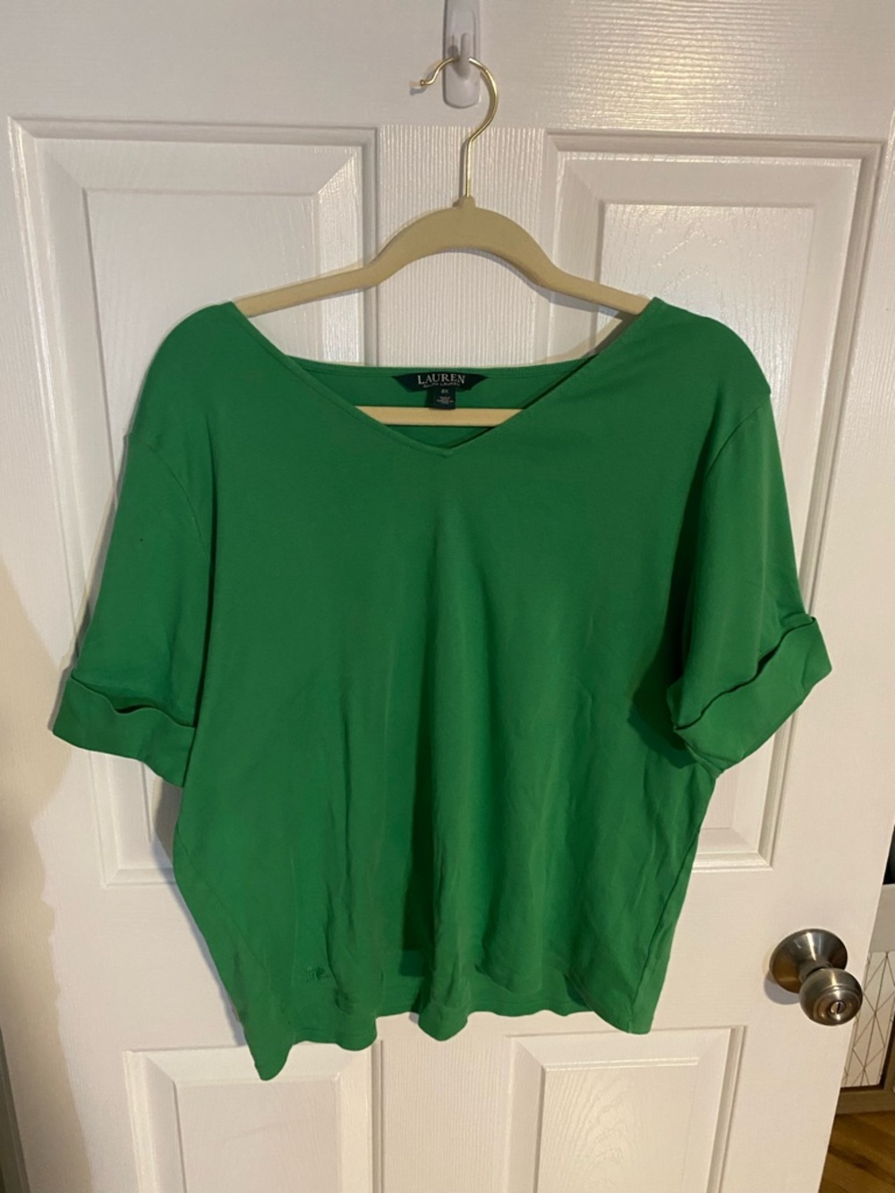 Lauren Ralph Lauren Emerald Green V-Neck Short Sleeve Top